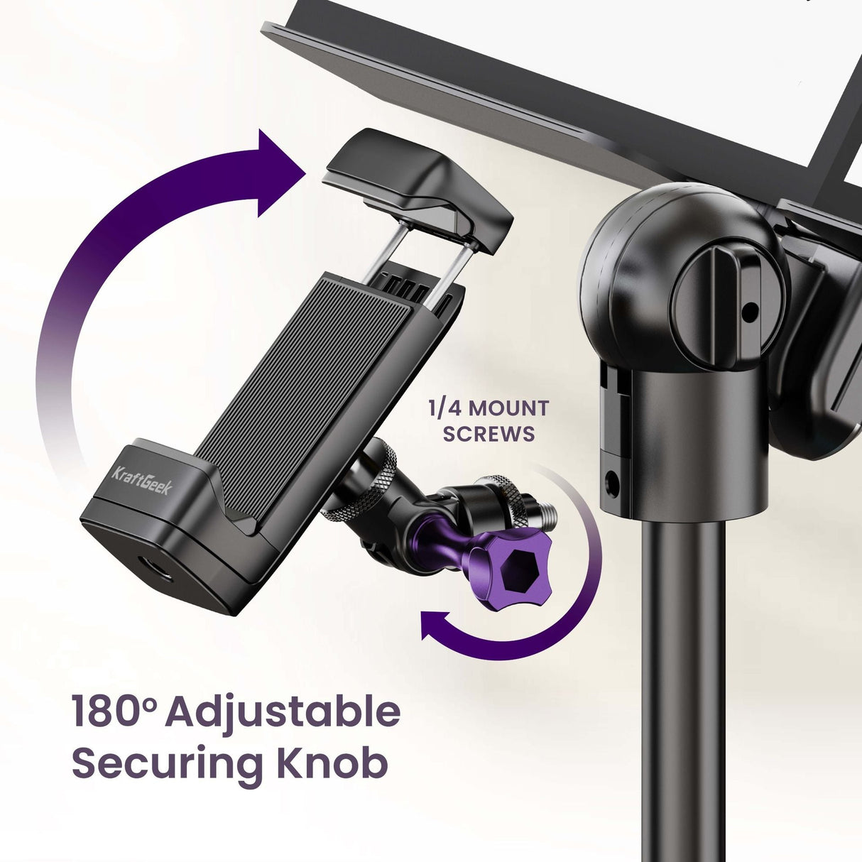 Music Stand - KraftGeek Bravo Music Stand with Bag, Light, and Phone/Tablet Mount, White