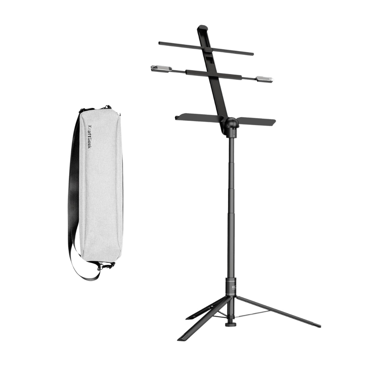 Music Stand - KraftGeek Bravo Music Stand with Bag, Light, and Phone/Tablet Mount, Black
