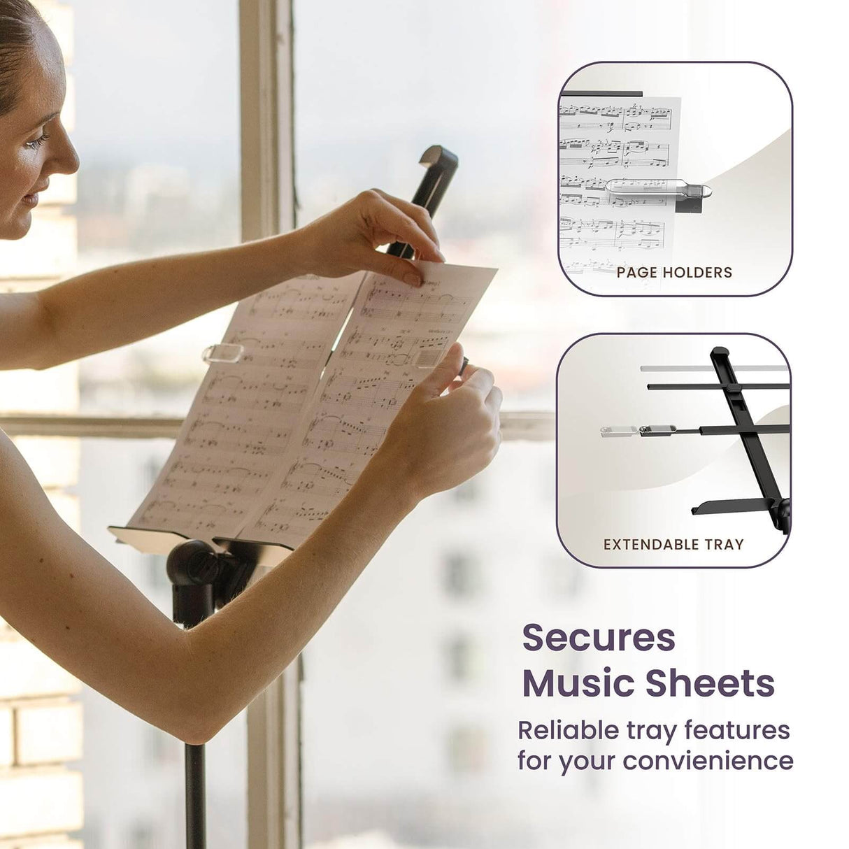 Music Stand - KraftGeek Bravo Music Stand with Bag, Light, and Phone/Tablet Mount, White