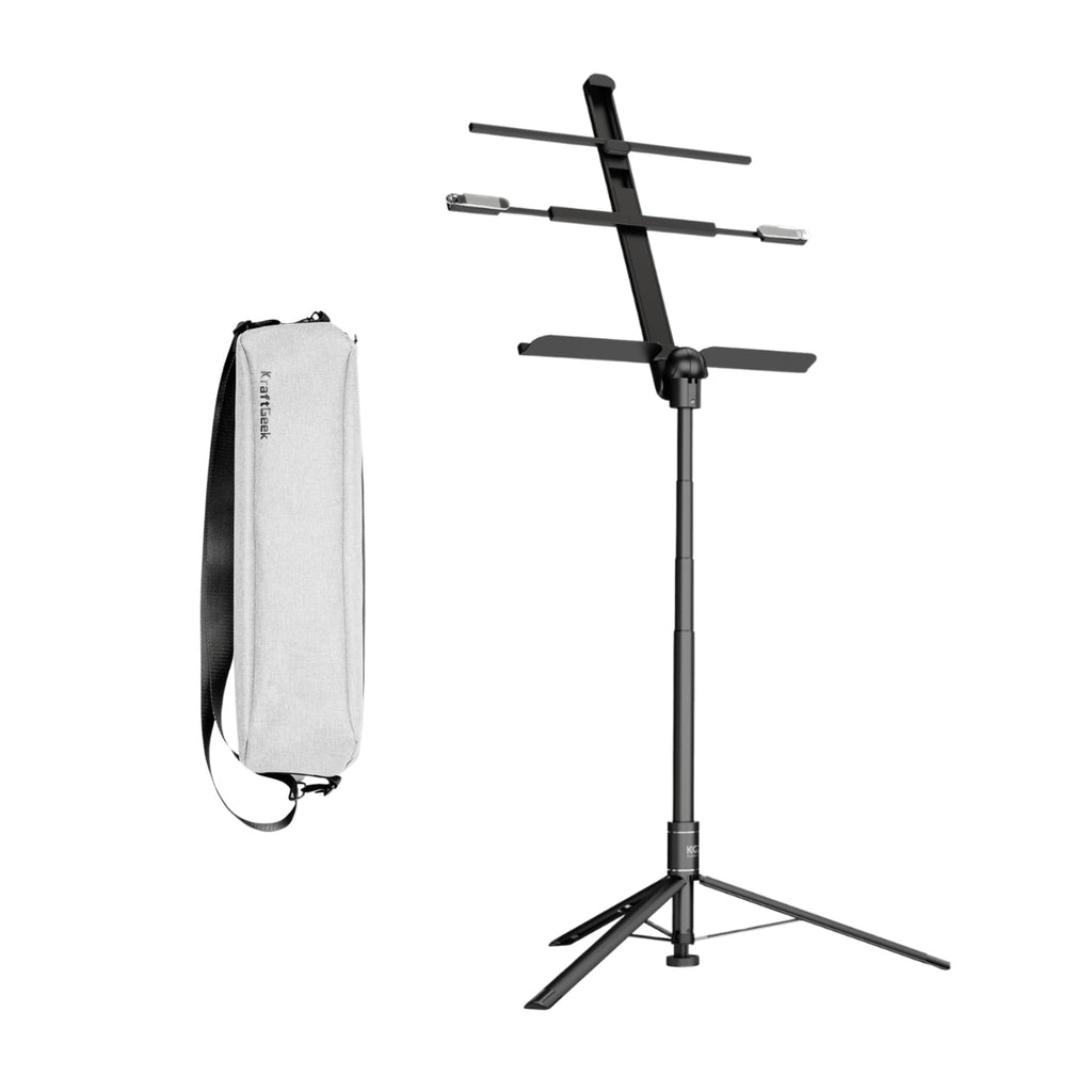 KraftGeek Bravo Collapsible Music Stand Solo Gig Kit Black with Bag