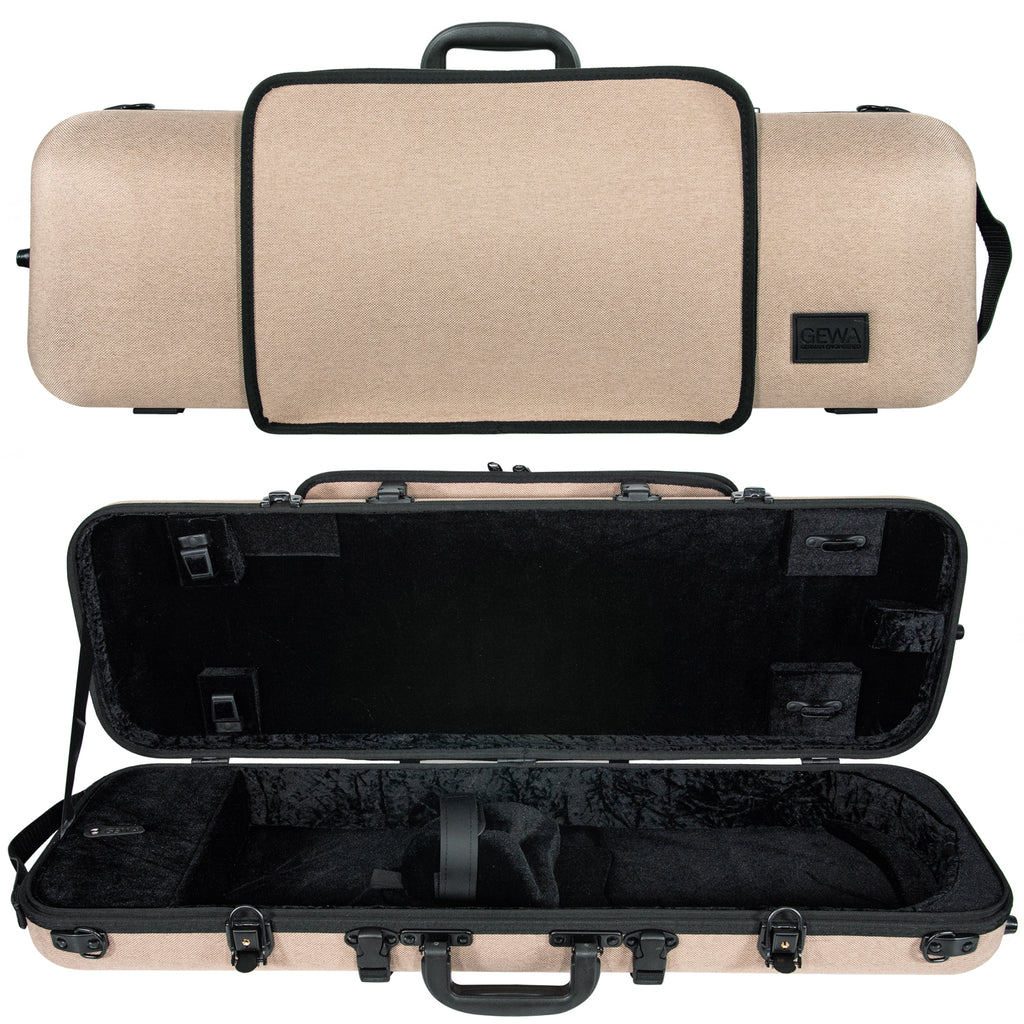 GEWA Bio-A Oblong Violin Case with Sheet Music Pocket Beige/Black, 4/4-1/2