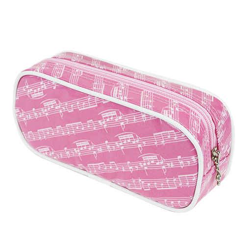 Pencil case pink with white manuscript & white edging