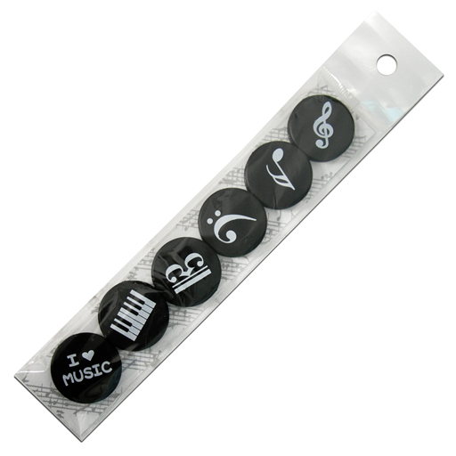 Music Magnets - 6 Piece Set Black with White Writing