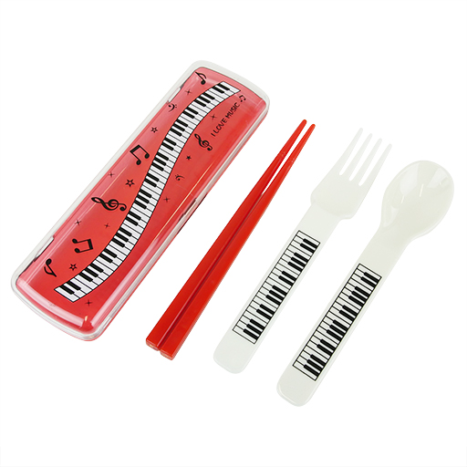 Children's Cutlery Set - White Spoon & Fork & red chopsticks in Red Container.